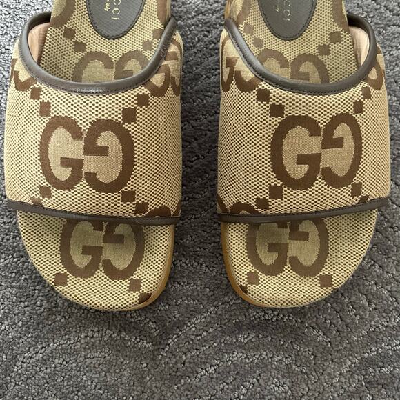 Gucci Supreme Jumbo GG Monogram Platform Slide Sandal Camel Canvas Maxi Size 39 - Picture 7 of 16